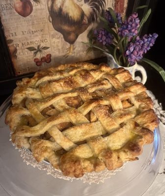 A golden lattice-top fruit pie from McWilliams Farm to Table